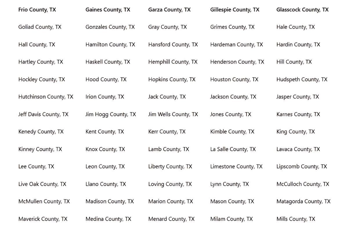 USDA eligible areas in Texas