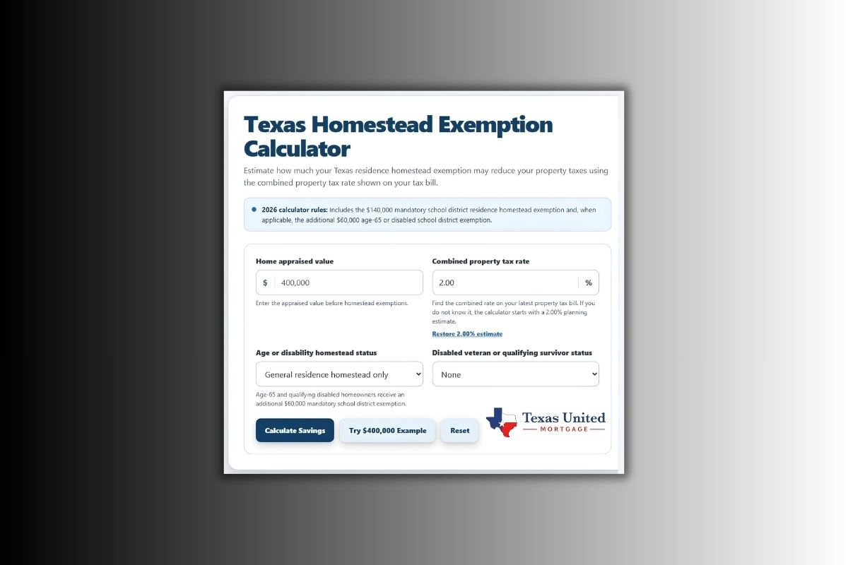Texas homestead exemption calculator for estimating savings.