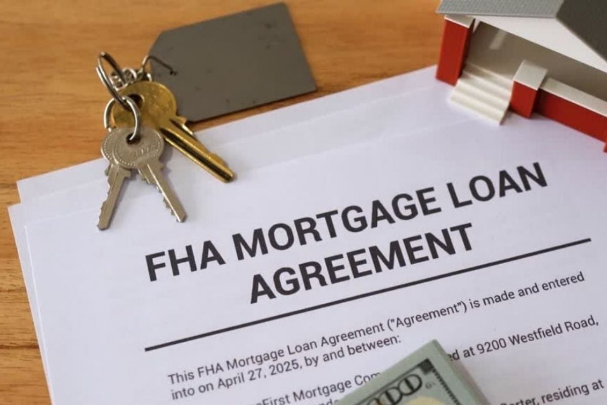 FHA mortgage loan agreement with house keys, cash, and a model home, representing the process on how to remove FHA mortgage insurance in Texas.